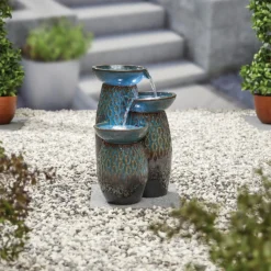 Stylish Fountain Glazed Trio Water Feature With LEDs -Flowerpot Specialty Store 13846047 7854962028373355