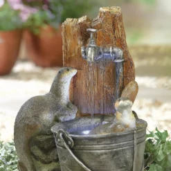 Stylish Fountain Playful Otters Water Feature With LEDs -Flowerpot Specialty Store 13846072 1884962027752889