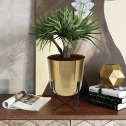 Brass Indoor Plant Pot With Cross Stand - 13.5cm -Flowerpot Specialty Store 13887188 1304999809734982