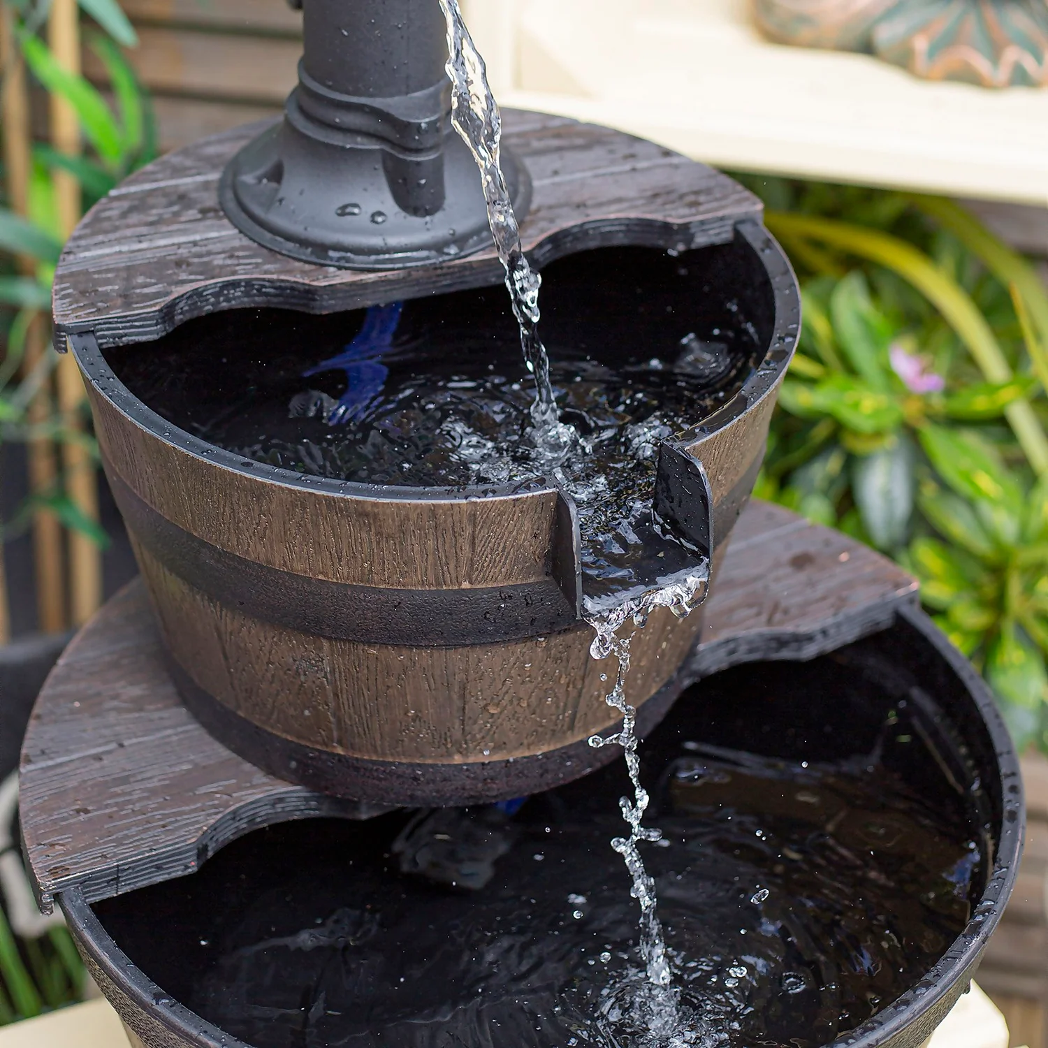 Stylish Fountain Whiskey Barrels Garden Water Feature 6 Stylish Fountain Whiskey Barrels Garden Water Feature - Image 6