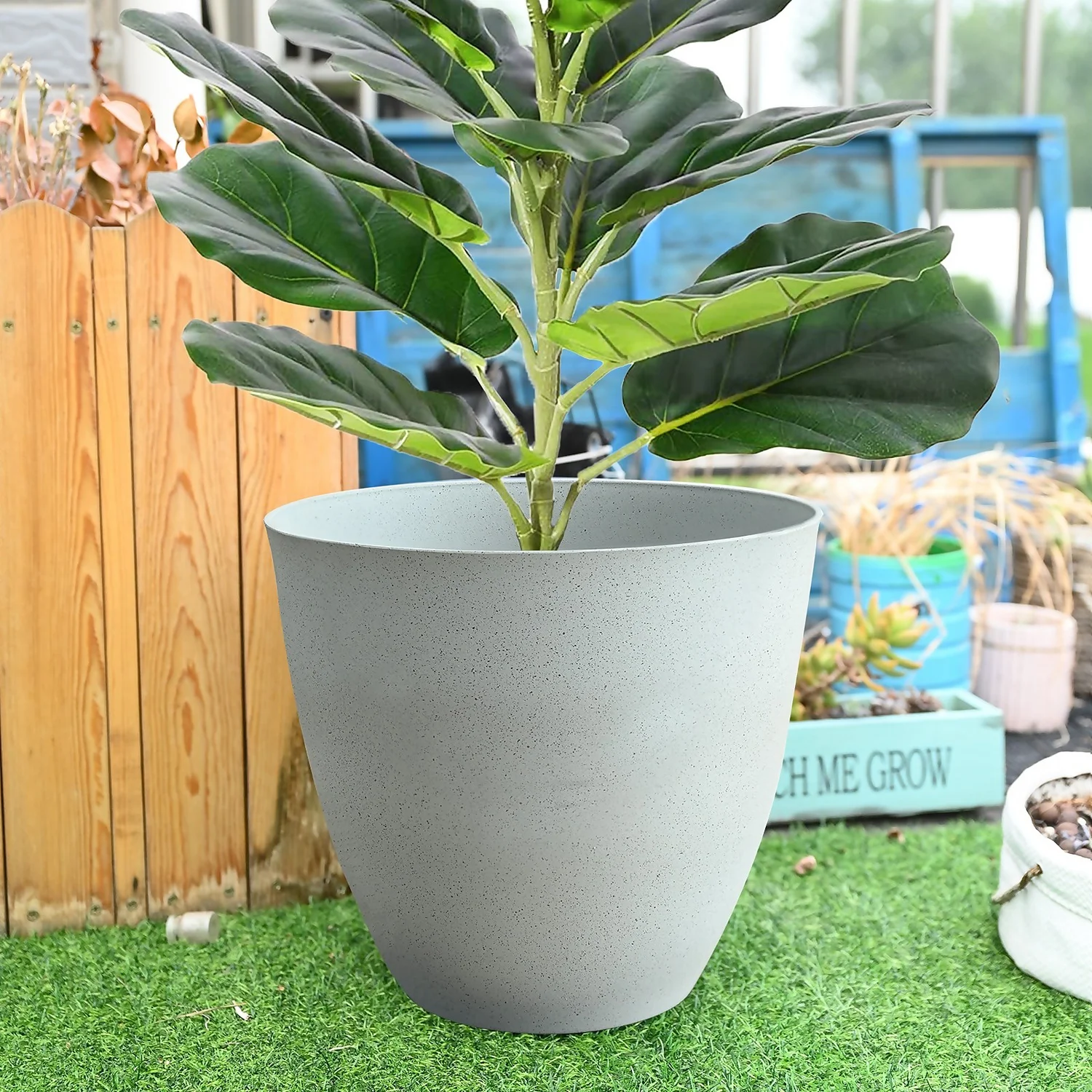 White Stone Look Planter - 40.5cm 2 White Stone Look Planter - 40.5cm - Image 2