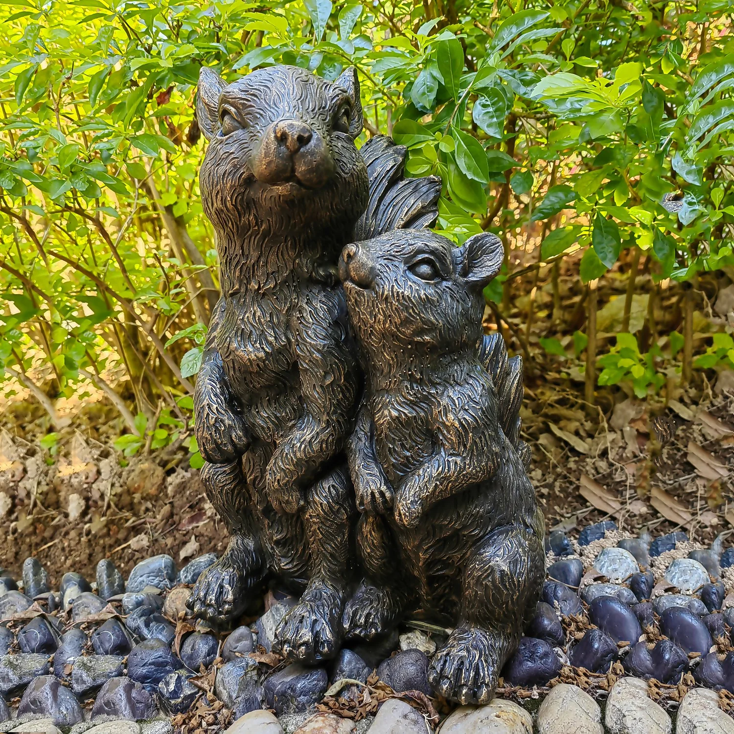 Bronze Look Squirrel Family Garden Ornament 2 Bronze Look Squirrel Family Garden Ornament - Image 2