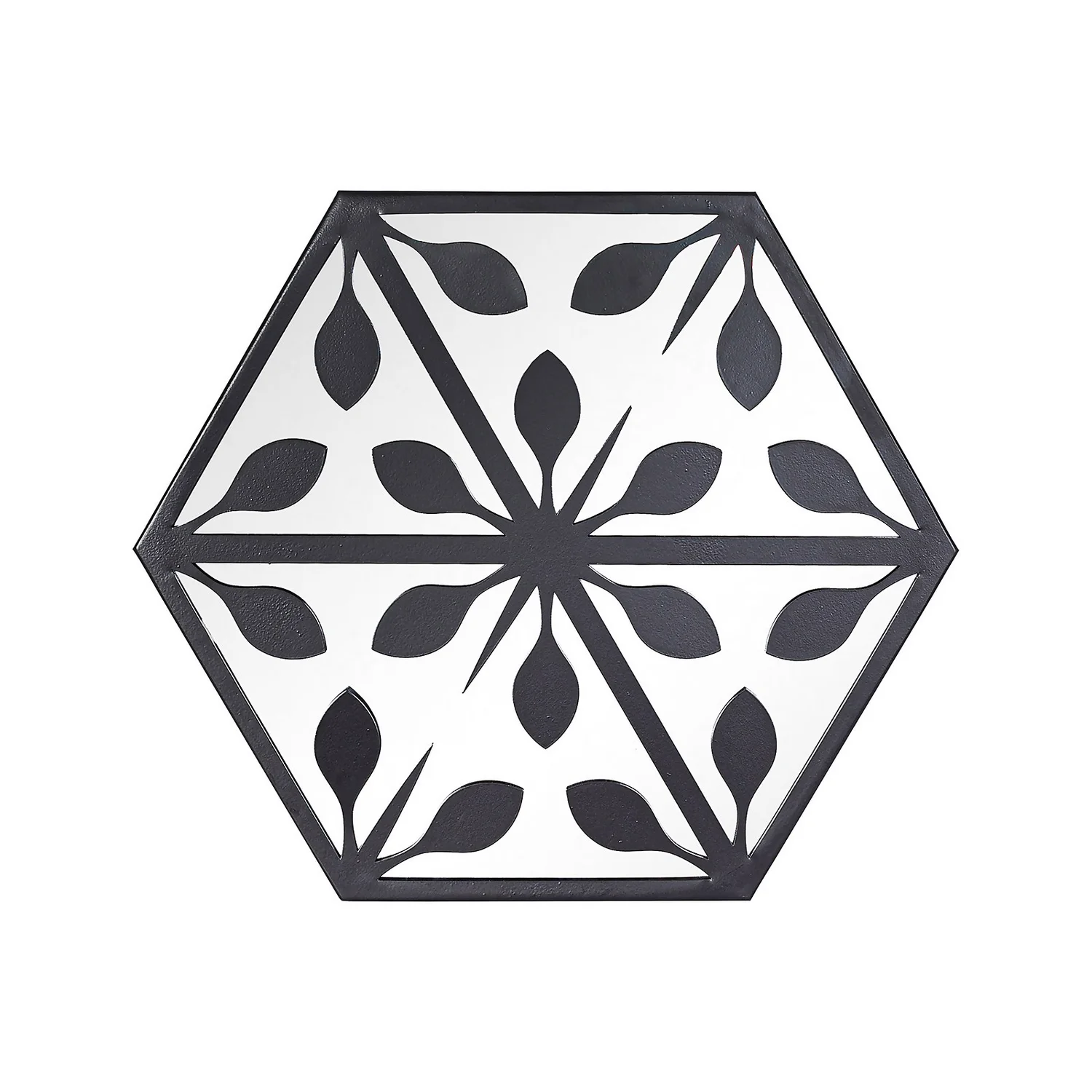 Hexagonal Laser Cut Outdoor Mirror 35cm - Black 1 Hexagonal Laser Cut Outdoor Mirror 35cm - Black