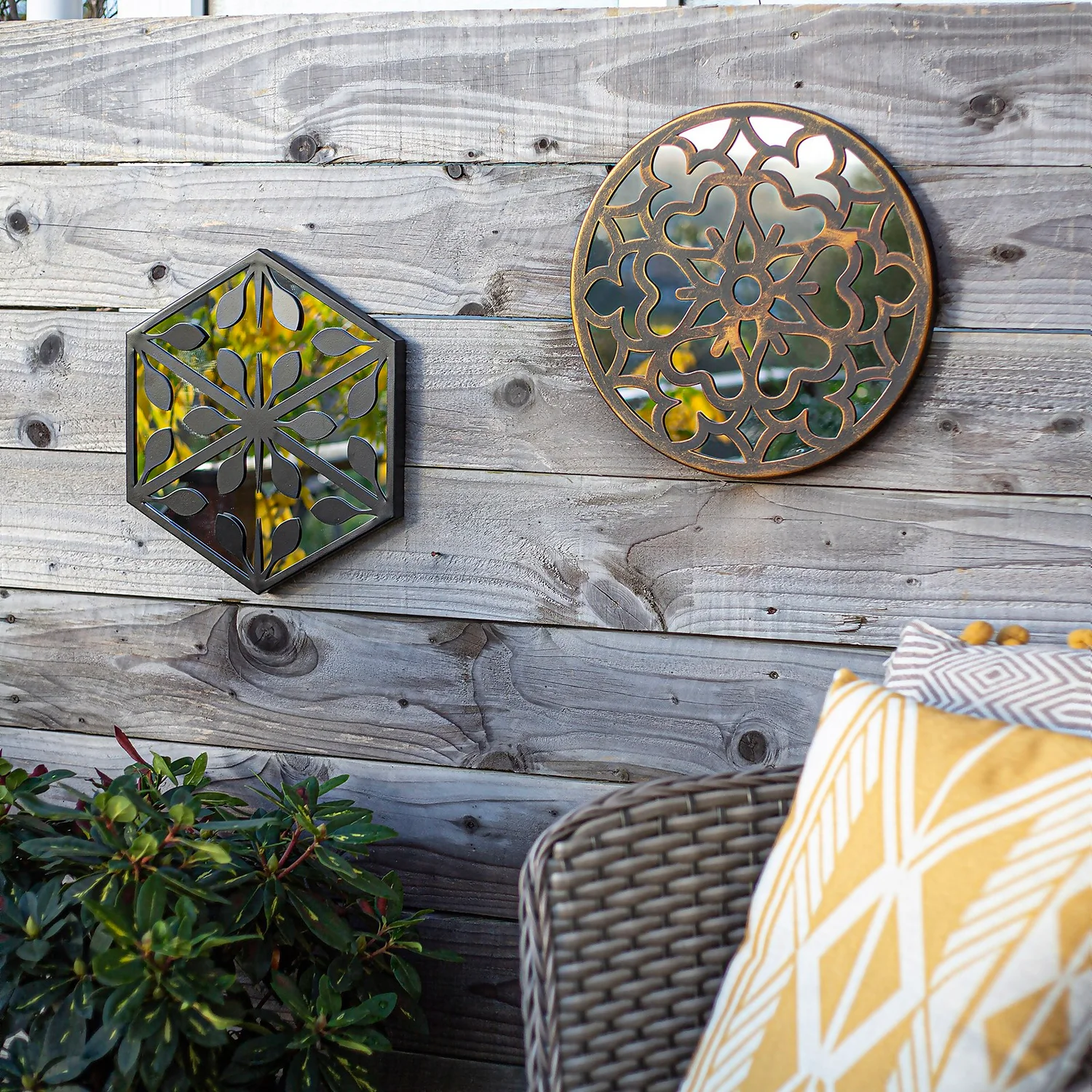 Hexagonal Laser Cut Outdoor Mirror 35cm - Black 6 Hexagonal Laser Cut Outdoor Mirror 35cm - Black - Image 6